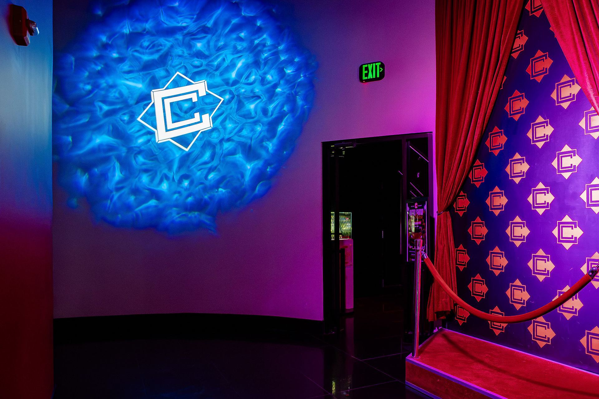 Capital Cabaret logo wall at the VIP entrance